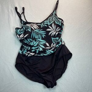 Reebok Womens Brown Tropical One Piece Swimsuit Sz 18 Slimming Flattering Modest